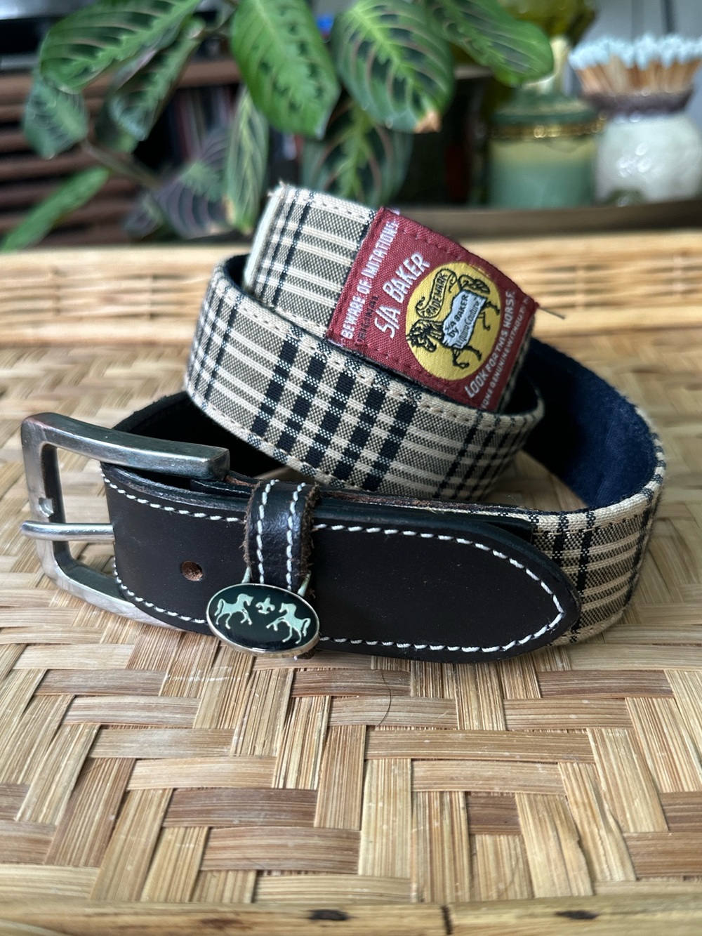 Original 5/A Baker by Equine Couture Classic Plaid Belt, Size Medium